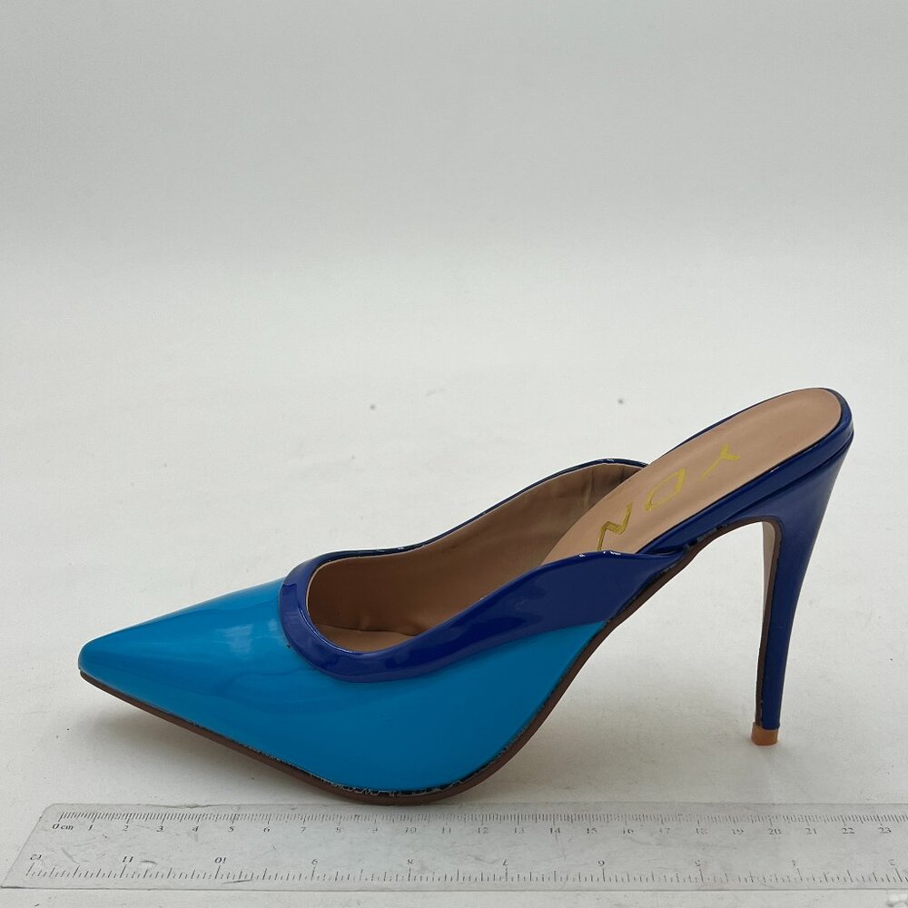 YDN Blue Pointed Toe High Heel Clogs Mules Slip on Sandals Slide Dress Shoes